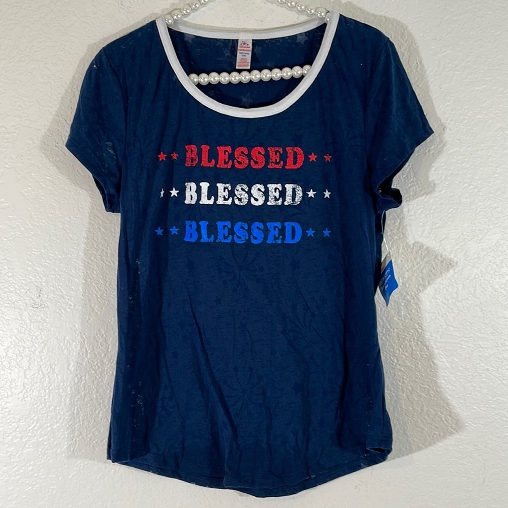 Blessed Celebrate Patriotic USA Red White Blue Graphic Tee Size 2XL New